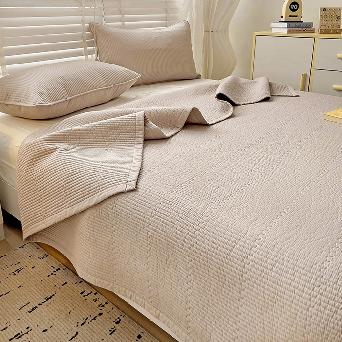 91家纺网 家纺一手货源 找家纺 羽爱家纺 2024新款双面纯色全棉水洗床盖 香槟色