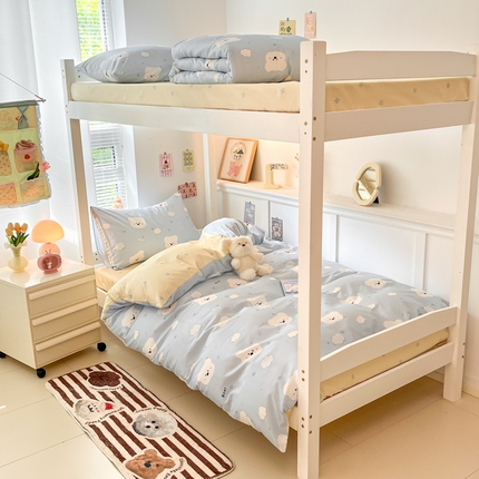 91家纺网 家纺一手货源 找家纺 寻米 2024新款全棉印花学生床三件套四件套 云朵小熊