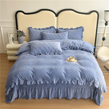 十个点家纺 2024新款牛奶绒夹棉床盖四件套-唯美系列 唯美-爱尔蓝