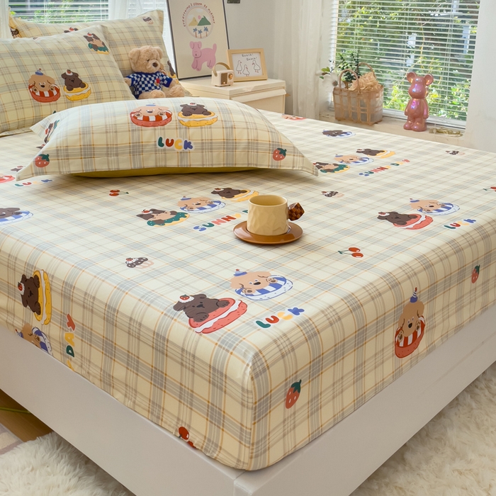 91家纺网 家纺一手货源 找家纺 春雨家居 2024新款全棉喷气印花系列单床笠 萌趣时光