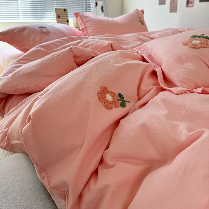 91家纺网 家纺一手货源 找家纺 布可家纺 2025新款水洗棉毛巾绣四件套 花儿朵朵-玉