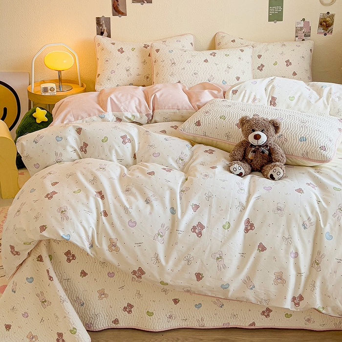 91家纺网 家纺一手货源 找家纺 羽爱家纺 2025全棉13372新疆棉花床盖三件套 兔兔熊