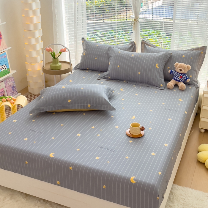 91家纺网 家纺一手货源 找家纺 春雨家居 2024新款全棉喷气印花系列单床笠 星月