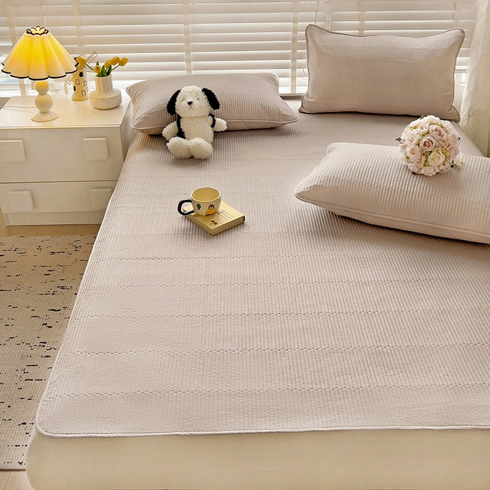 91家纺网 家纺一手货源 找家纺 羽爱2024新款全棉直角纯色床盖床垫 香槟色