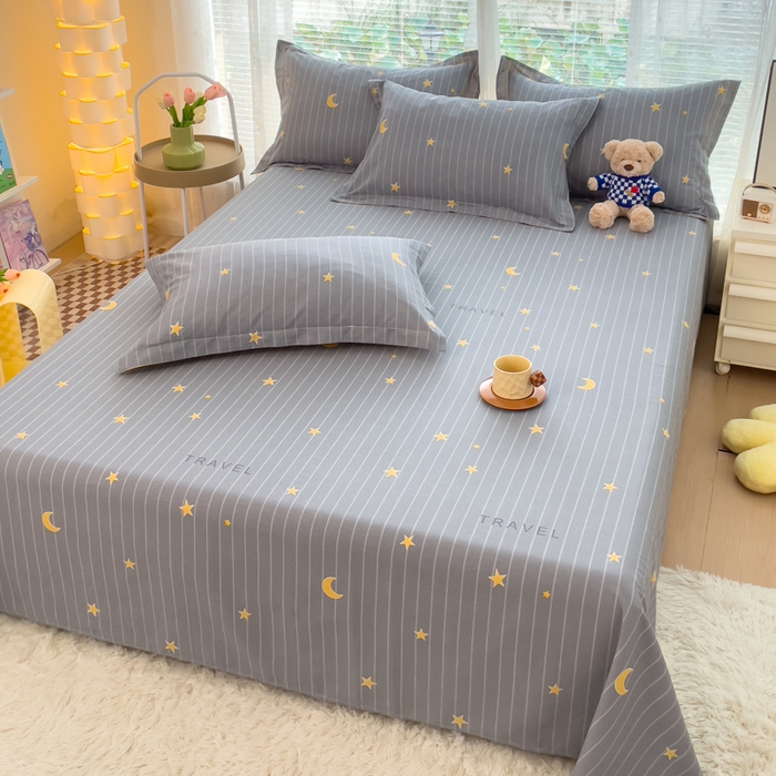 91家纺网 家纺一手货源 找家纺 春雨家居 2024新款全棉喷气印花系列单床单 星月