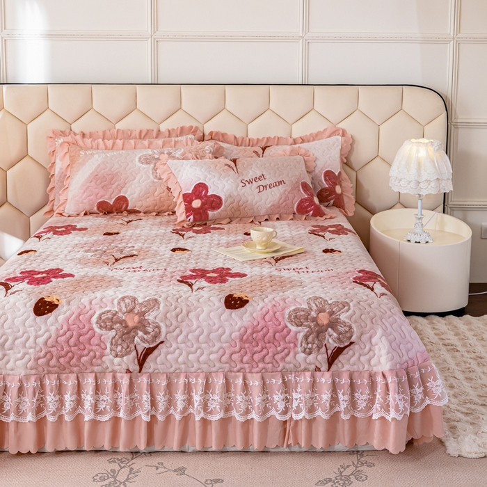 91家纺网 家纺一手货源 找家纺 美莱家纺 2024直播热款加厚秋冬牛奶绒床盖单件床罩床盖四件套 花意满满粉