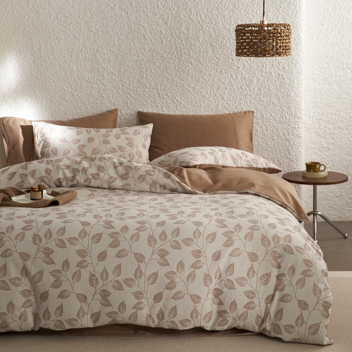 91家纺网 家纺一手货源 找家纺 慕尚家纺 2025新款磨毛提花双层纱四件套 叶韵咖