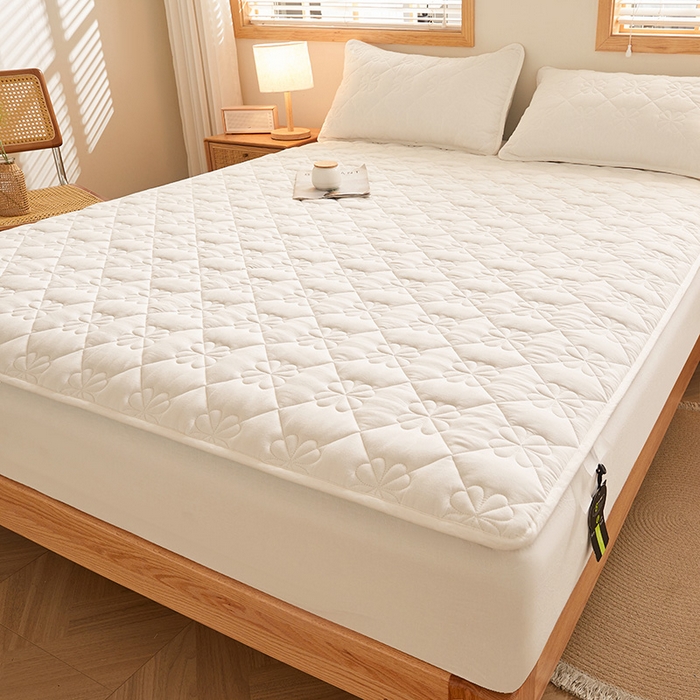 91家纺网 家纺一手货源 找家纺 3C 2024新款全棉水洗棉夹棉床笠-浅语系列 浅语-云朵白