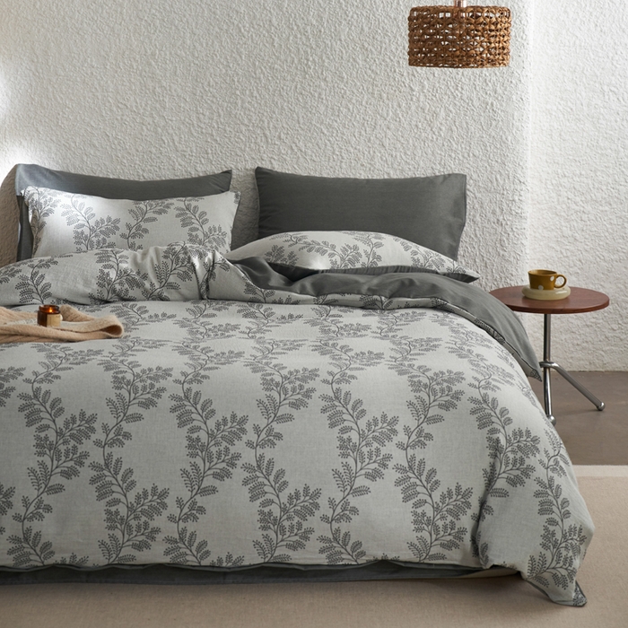 91家纺网 家纺一手货源 找家纺 慕尚家纺 2025新款磨毛提花双层纱四件套 慕叶灰