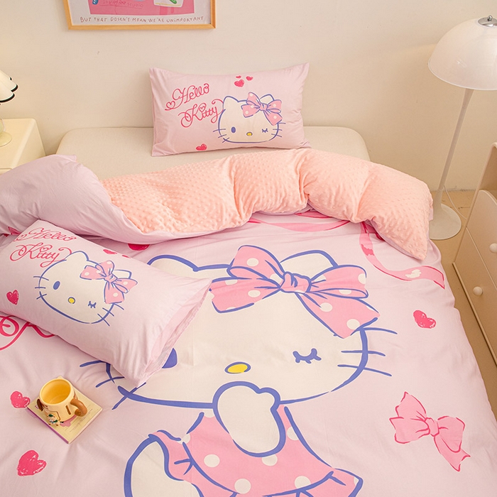 91家纺网 家纺一手货源 找家纺 睡棉坊 2024新款库洛米正版带标可拆洗冬被A版全棉13070B版豆豆绒单被套绒被子 甜心凯蒂