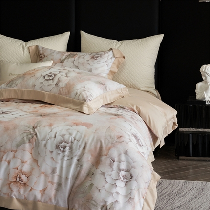 初拾 2024新款60s天丝棉磨毛数码印花四件套 春黛-奶茶