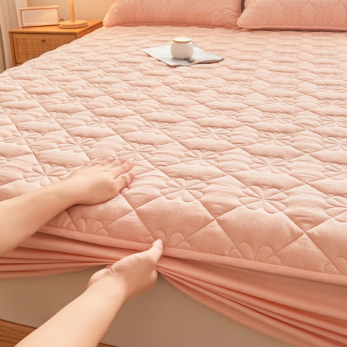 91家纺网 家纺一手货源 找家纺 3C 2024新款全棉水洗棉夹棉床笠-浅语系列 浅语-心愿粉