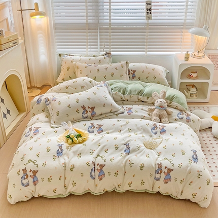 乐童家纺 2024新款跑量款牛奶绒床裙四件套 你好彼得