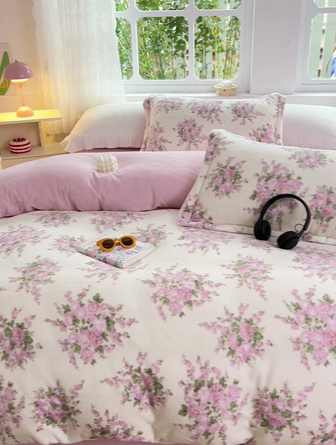 91家纺网 家纺一手货源 找家纺 乐童家纺 2024新款跑量款牛奶绒床裙四件套 花影粉