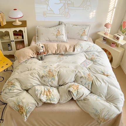 乐童家纺 2024新款跑量款牛奶绒床裙四件套 田园兔