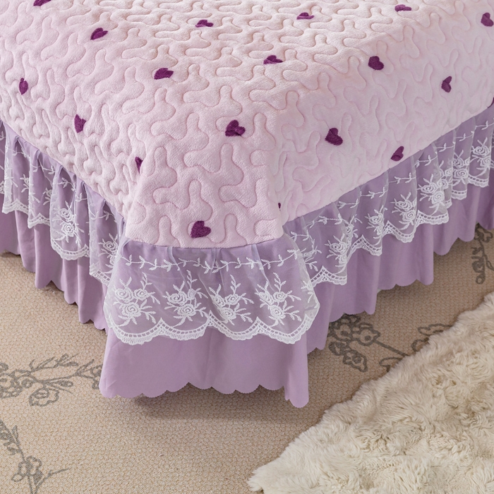 91家纺网 家纺一手货源 找家纺 美莱家纺 2024直播热款加厚秋冬牛奶绒床盖单件床罩床盖四件套 紫爱心