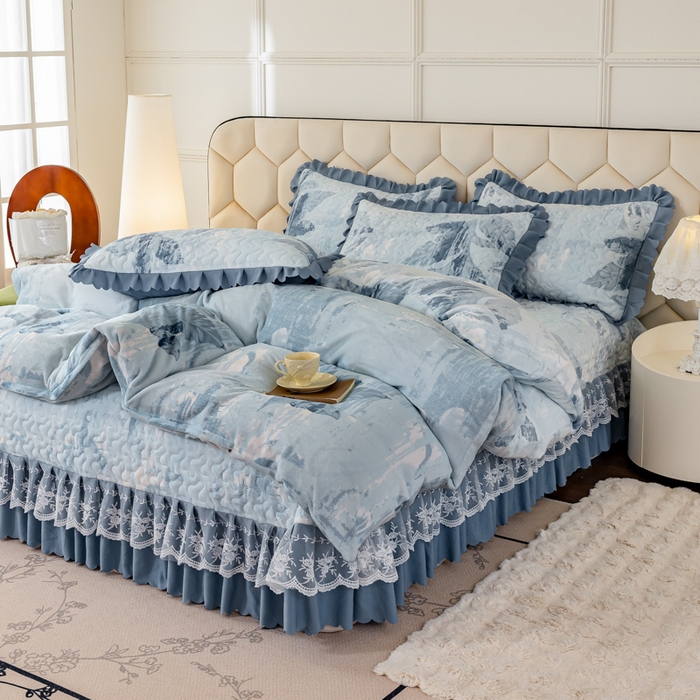 91家纺网 家纺一手货源 找家纺 美莱家纺 2024直播热款加厚秋冬牛奶绒床盖单件床罩床盖四件套 一叶知秋