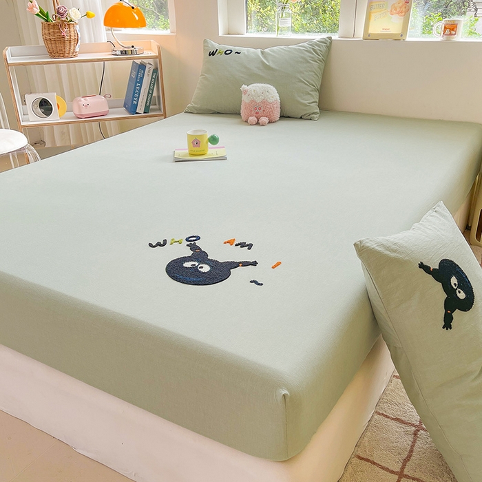 91家纺网 家纺一手货源 找家纺 （总）3C 2024新款全棉色织水洗棉可爱毛巾绣床笠