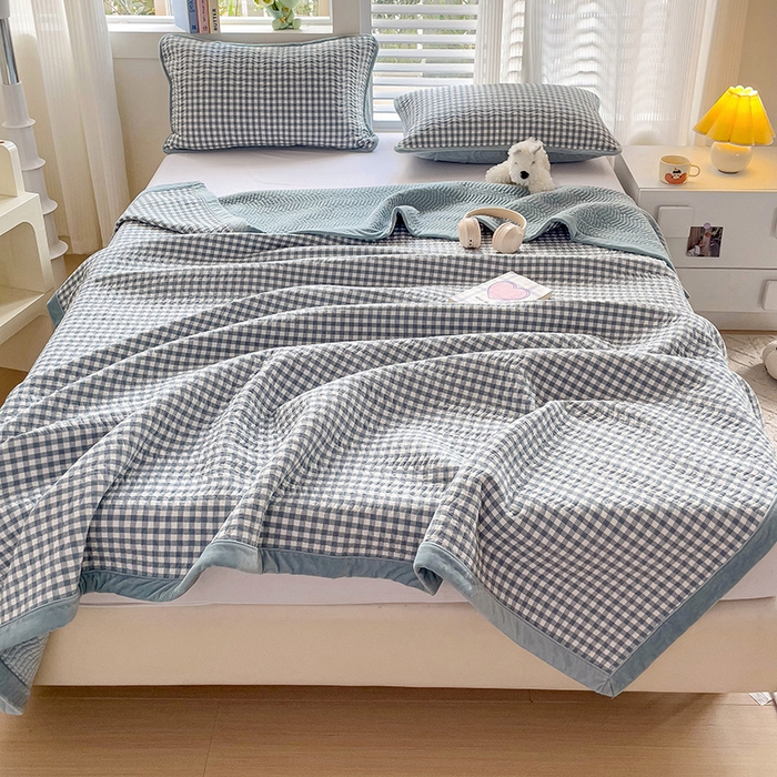 91家纺网 家纺一手货源 找家纺 羽爱家纺 2024新款全棉色织水洗宝宝绒床盖四件套 君子兰