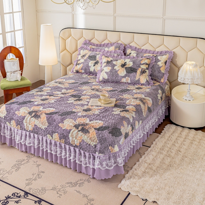 91家纺网 家纺一手货源 找家纺 美莱家纺 2024直播热款加厚秋冬牛奶绒床盖单件床罩床盖四件套 秘境花朵