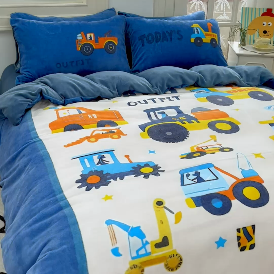 91家纺网 家纺一手货源 找家纺 浩诚 2024新款加厚保暖牛奶绒四件套印花卡通系列 汽车达人