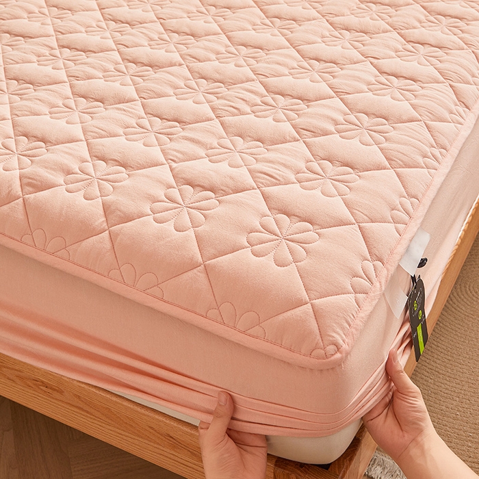 91家纺网 家纺一手货源 找家纺 3C 2024新款全棉水洗棉夹棉床笠-浅语系列 浅语-心愿粉