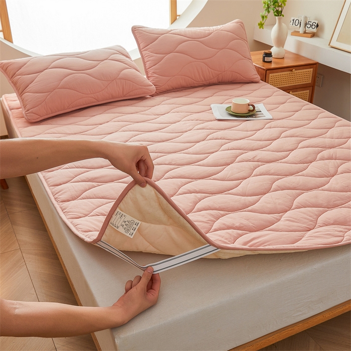 91家纺网 家纺一手货源 找家纺 3C 新款A类无染全棉抑菌棉花夹棉床护垫 无染-凤仙粉