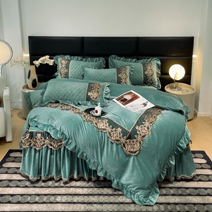 91家纺网 家纺一手货源 找家纺 （总）晨晨家纺 2024新款婴儿绒夹棉欧式蕾丝花边床裙四件套--锦绣佳人