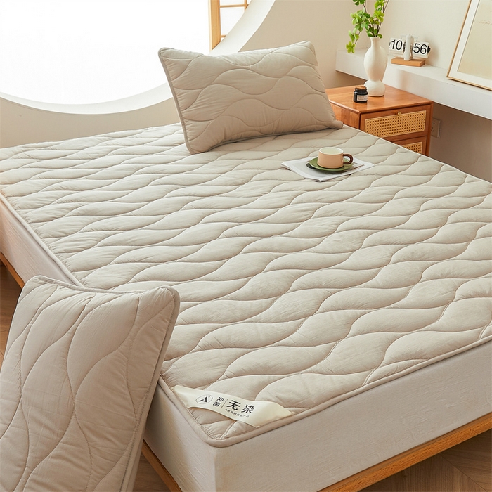 91家纺网 家纺一手货源 找家纺 3C 新款A类无染全棉抑菌棉花夹棉床护垫 无染-浅卡其