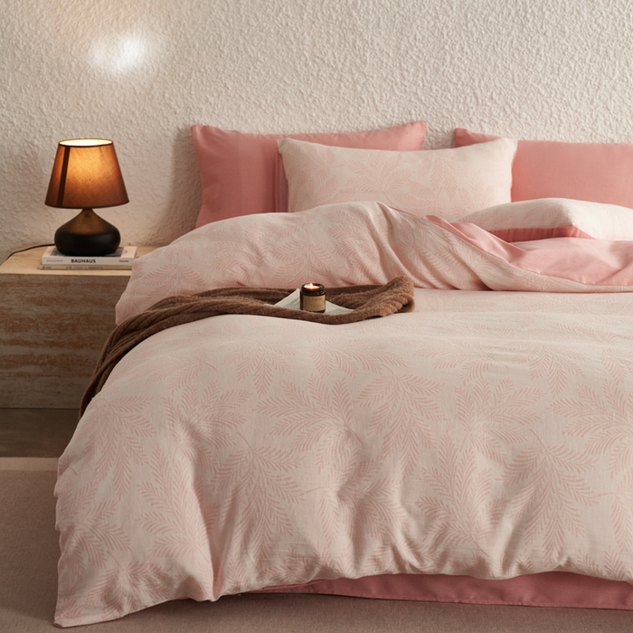 91家纺网 家纺一手货源 找家纺 慕尚家纺 2025新款磨毛提花双层纱四件套 森木粉