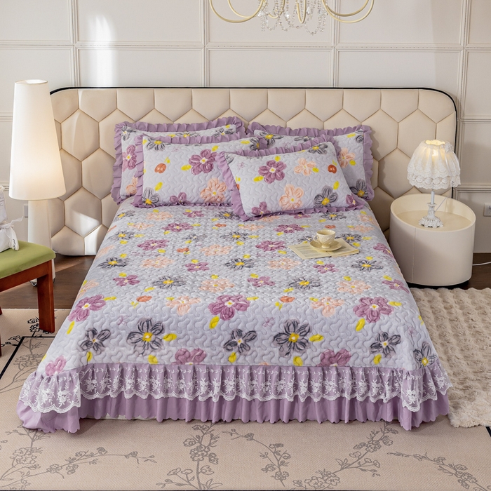 91家纺网 家纺一手货源 找家纺 美莱家纺 2024直播热款加厚秋冬牛奶绒床盖单件床罩床盖四件套 夏花