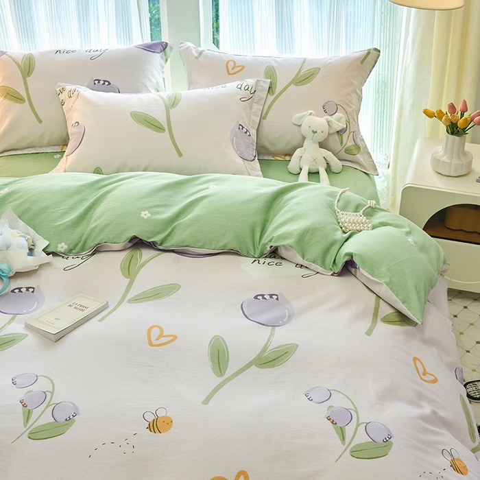 91家纺网 家纺一手货源 找家纺 珂博家纺 2024新款轻柔感全棉印花纯棉四件套 荷韵清幽