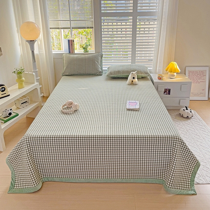 羽爱家纺 2024新款全棉色织水洗宝宝绒床盖三件套 绿意盎然