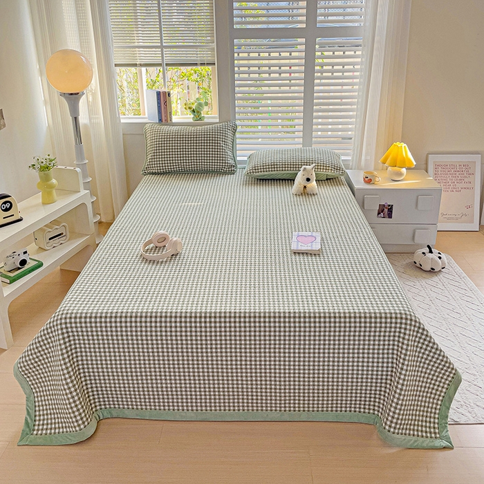 91家纺网 家纺一手货源 找家纺 羽爱家纺 2024新款全棉色织水洗宝宝绒床盖三件套 绿意盎然