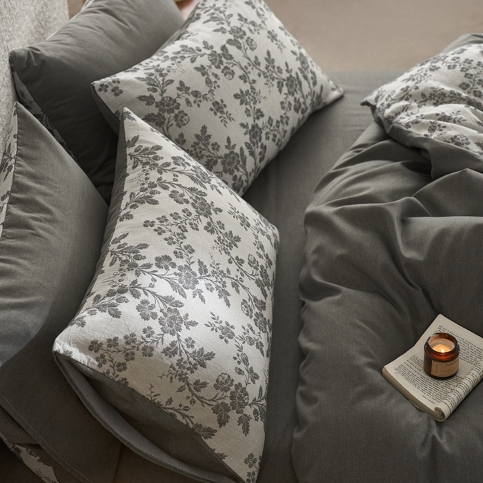 91家纺网 家纺一手货源 找家纺 慕尚家纺 2025新款磨毛提花双层纱四件套 清雅灰