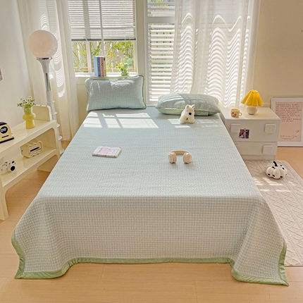 羽爱家纺 2024新款全棉色织水洗宝宝绒床盖三件套 绿色心情