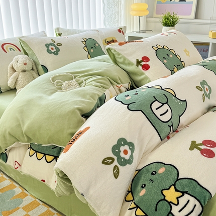 91家纺网 家纺一手货源 找家纺 （总）梓瑄家居 2024新款高克重秋冬加厚小清新印花牛奶绒四件套直播