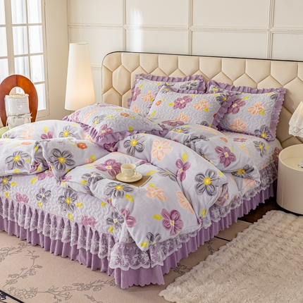 美莱家纺 2024直播热款加厚秋冬牛奶绒床盖单件床罩床盖四件套 夏花