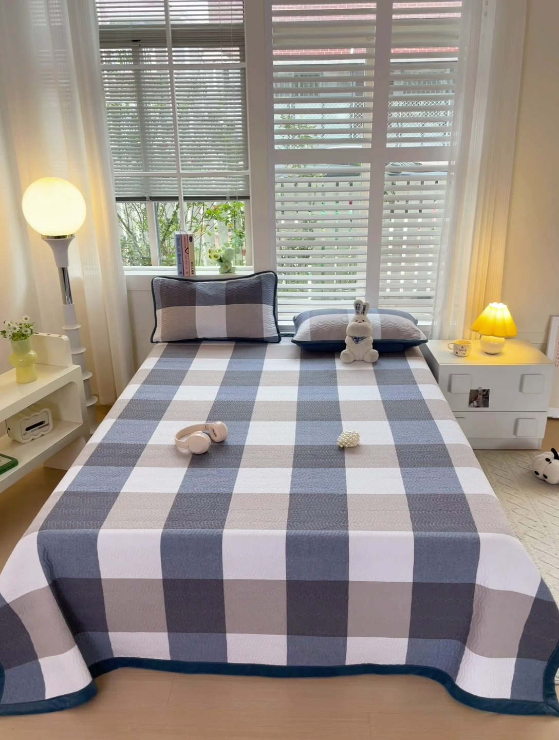 91家纺网 家纺一手货源 找家纺 羽爱家纺 2024新款全棉色织水洗宝宝绒床盖三件套 沁兰