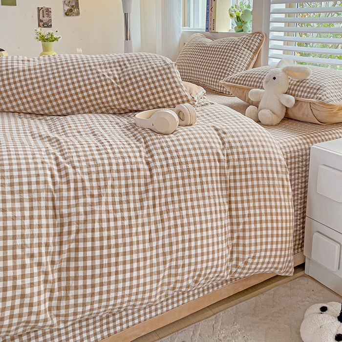 91家纺网 家纺一手货源 找家纺 羽爱家纺 2024新款全棉色织水洗宝宝绒床盖四件套 米小格