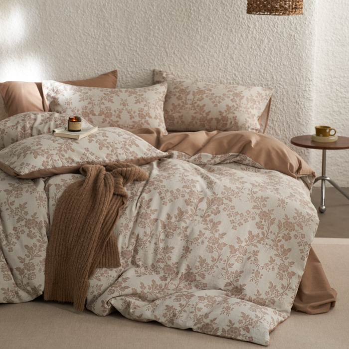 91家纺网 家纺一手货源 找家纺 慕尚家纺 2025新款磨毛提花双层纱四件套 清雅咖