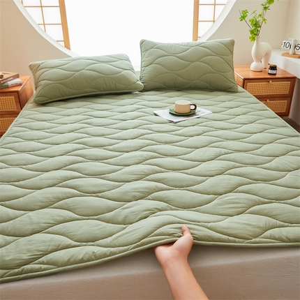 3C 新款A类无染全棉抑菌棉花夹棉床护垫 无染-青果绿