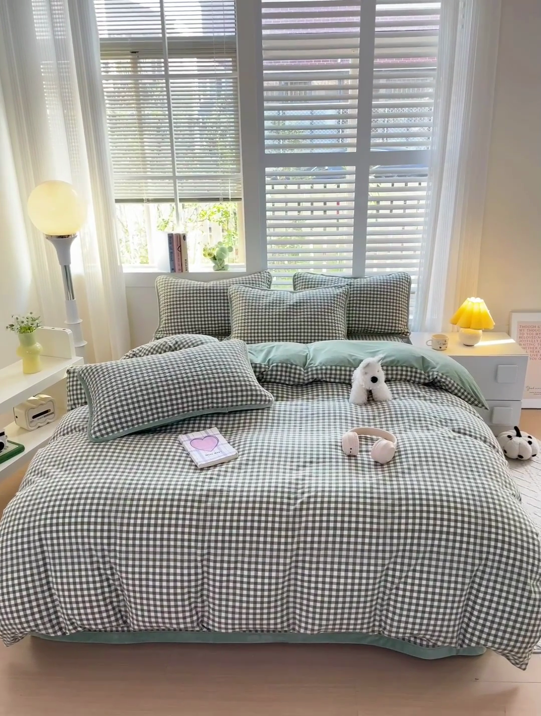 91家纺网 家纺一手货源 找家纺 羽爱家纺 2024新款全棉色织水洗宝宝绒床盖四件套 绿意盎然