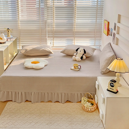 羽爱2024新款A类全棉纯色榻榻米床盖香槟色