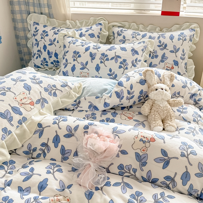 91家纺网 家纺一手货源 找家纺 典曼家纺 2024新款A类韩版牛奶绒四件套 快乐熊