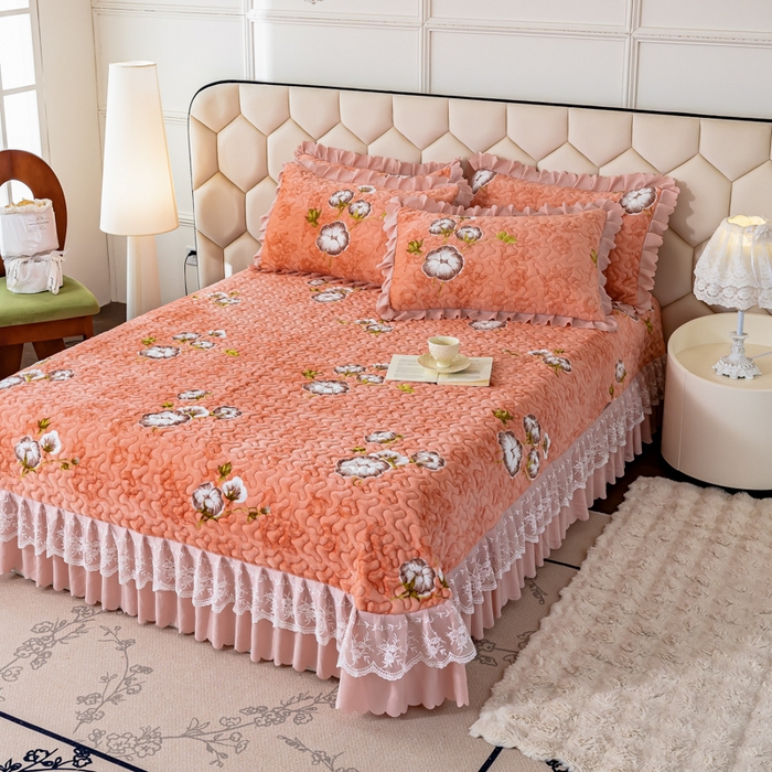 91家纺网 家纺一手货源 找家纺 美莱家纺 2024直播热款加厚秋冬牛奶绒床盖单件床罩床盖四件套 木棉花