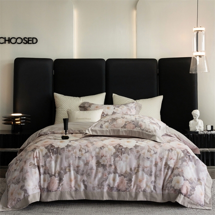 91家纺网 家纺一手货源 找家纺 初拾 2024新款60s天丝棉磨毛数码印花四件套 满庭芳-紫