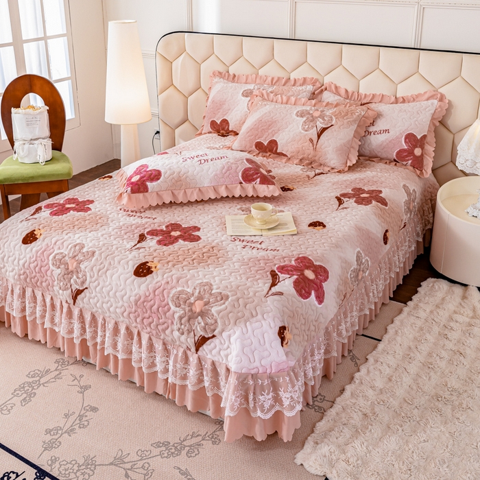 91家纺网 家纺一手货源 找家纺 美莱家纺 2024直播热款加厚秋冬牛奶绒床盖单件床罩床盖四件套 花意满满粉