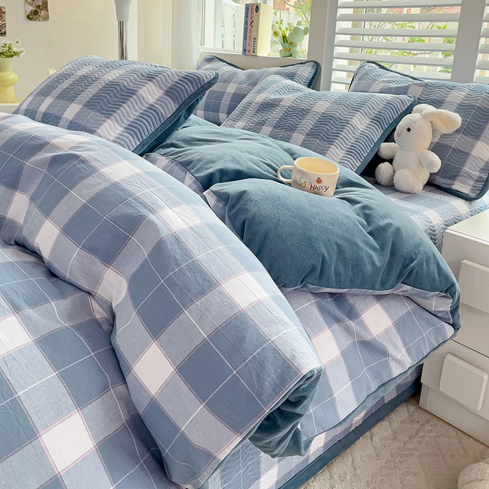 91家纺网 家纺一手货源 找家纺 羽爱家纺 2024新款全棉色织水洗宝宝绒床盖四件套 木兰