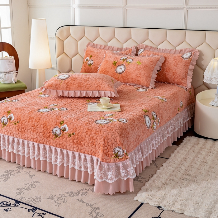 91家纺网 家纺一手货源 找家纺 美莱家纺 2024直播热款加厚秋冬牛奶绒床盖单件床罩床盖四件套 木棉花